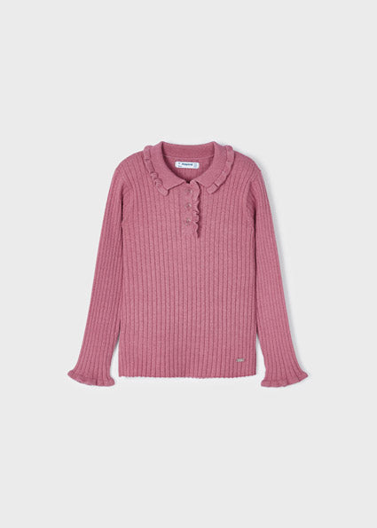 Girls Ribbed Knit Polo Shirt | Orchid