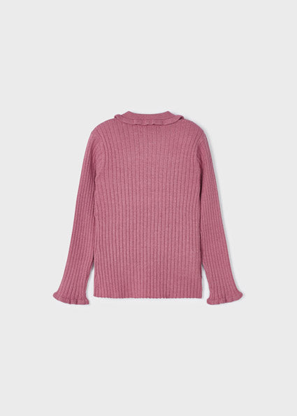 Girls Ribbed Knit Polo Shirt | Orchid