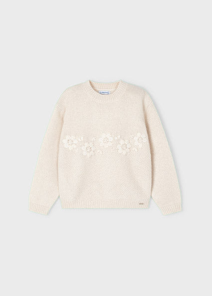 Knit Embroidery Sweater | Floral Beige