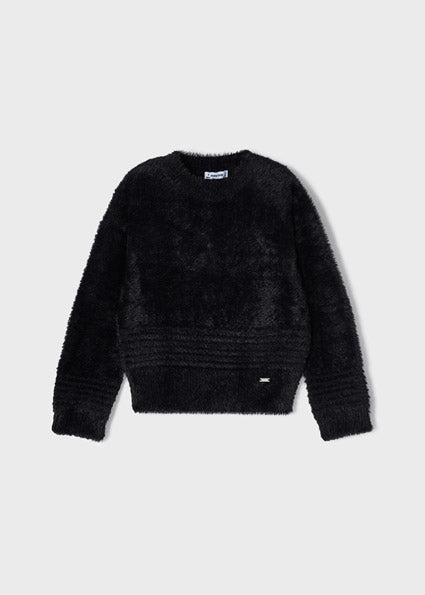 Girls Faux Fur Knit Sweater | Black