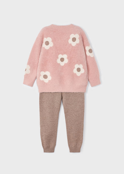 Girls 2-Piece Knit Pants Set | Pink Flowers