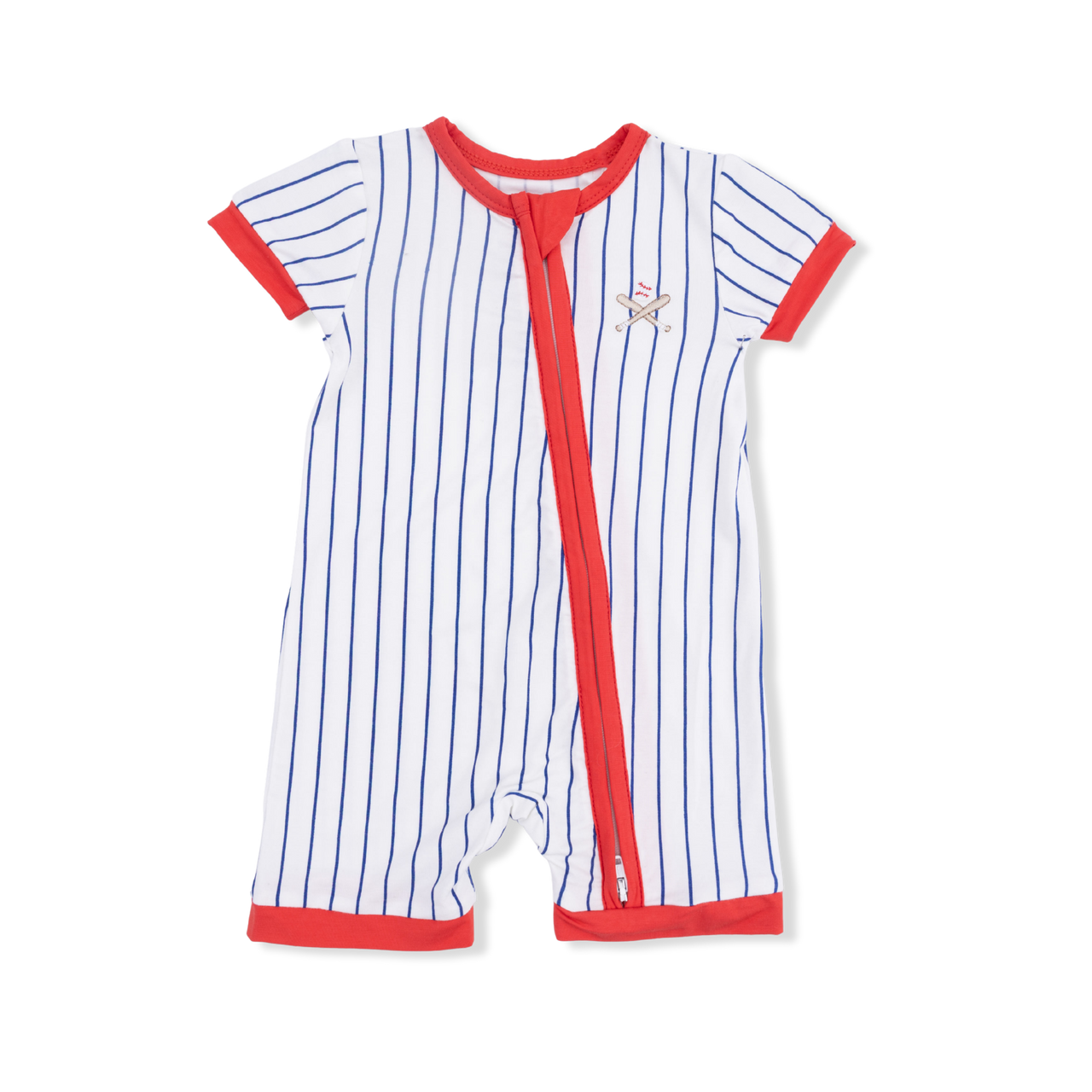 Shortie Zipper Romper | Baseball Stripe