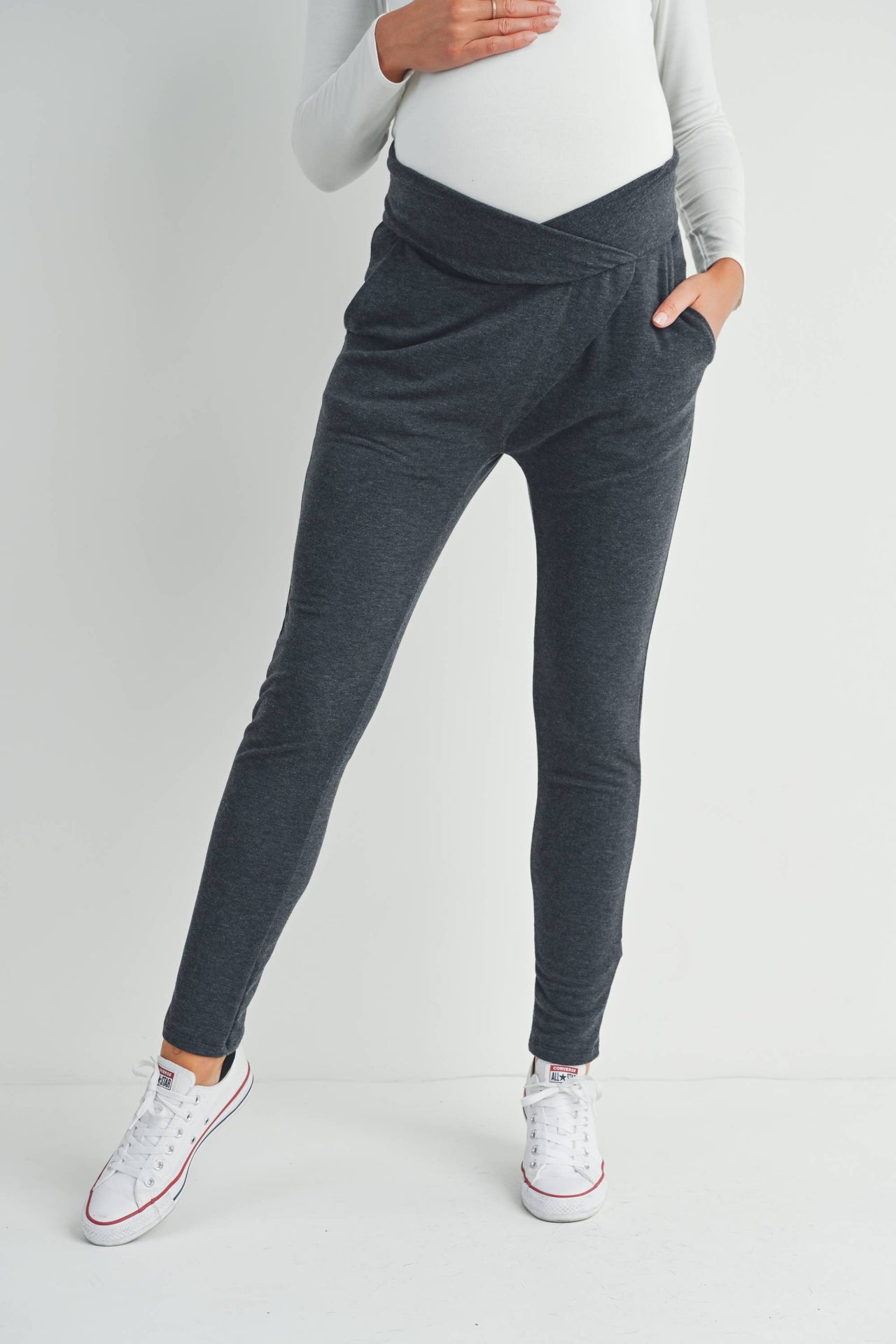 French Terry V-Waistband Maternity Pants | Charcoal