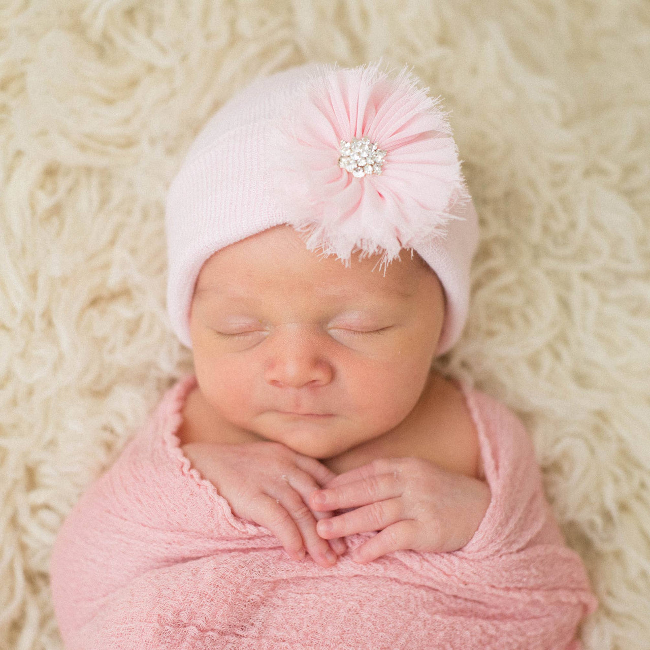 Pink Hat with Frayed Flower