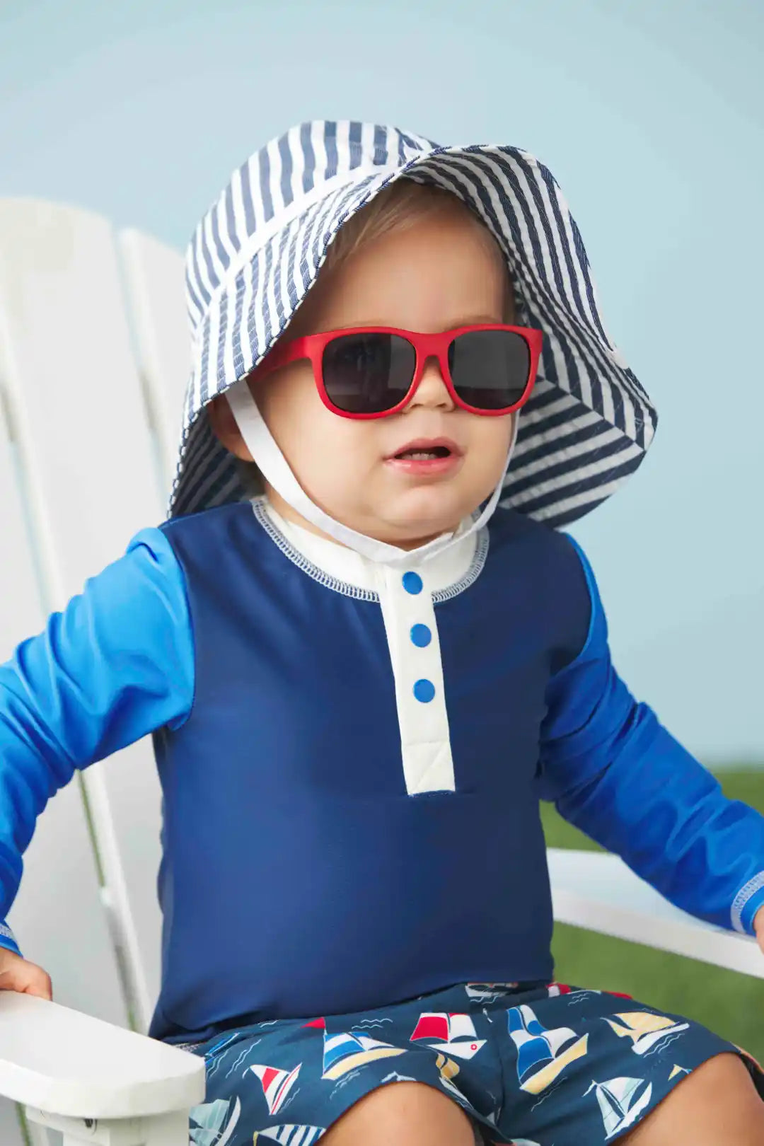Toddler Blue Sun Hat and Sunglasses Set