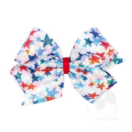 King Patriotic Sequin Print Hair Bow **FINAL SALE**