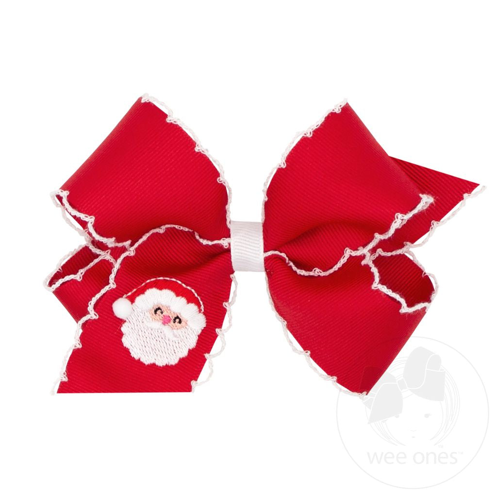 Medium Grosgrain Hair bow with Moonstitch Edge Holiday-themed Embroidery