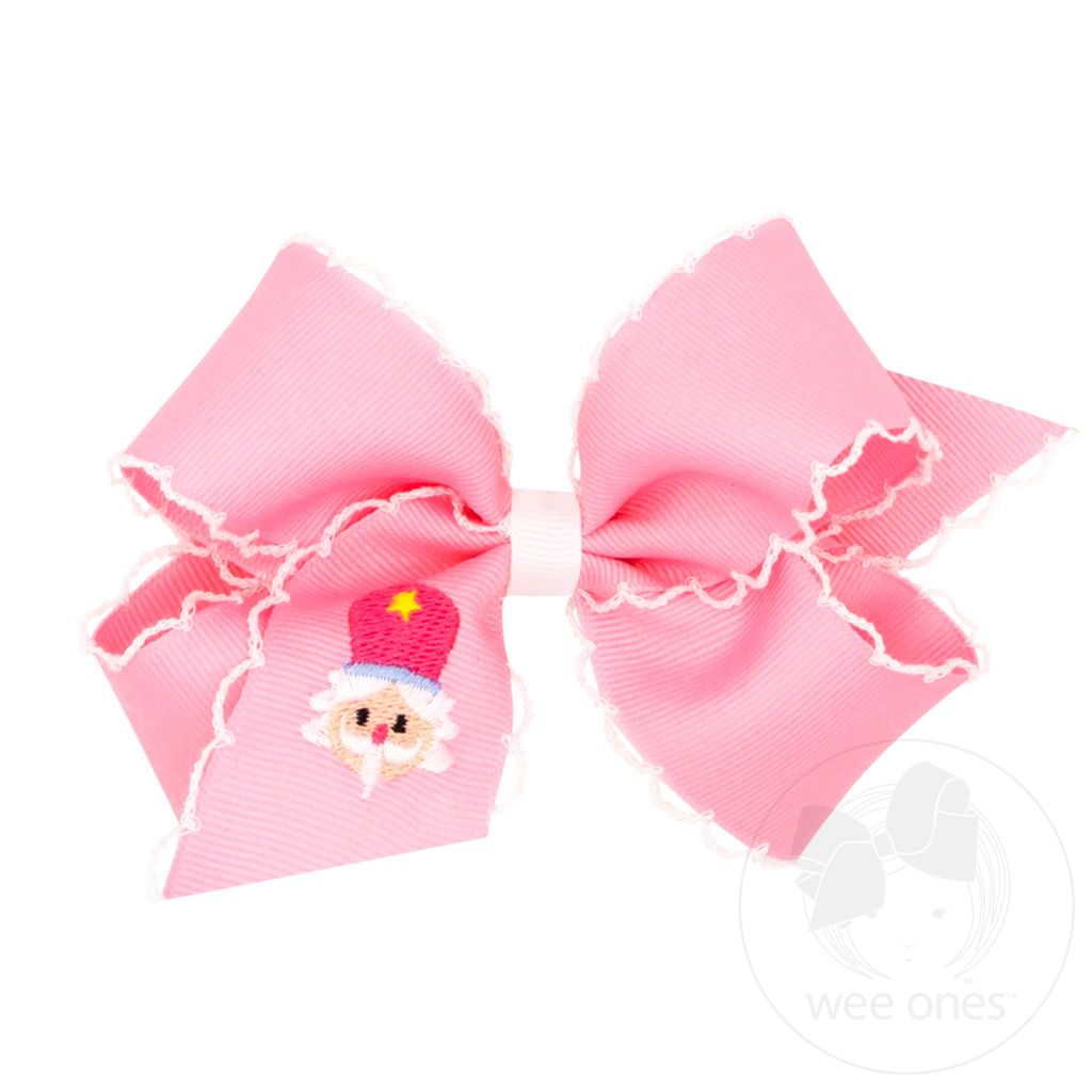 Medium Grosgrain Hair Bow with Moonstitch Edge and Holiday-themed Embroidery