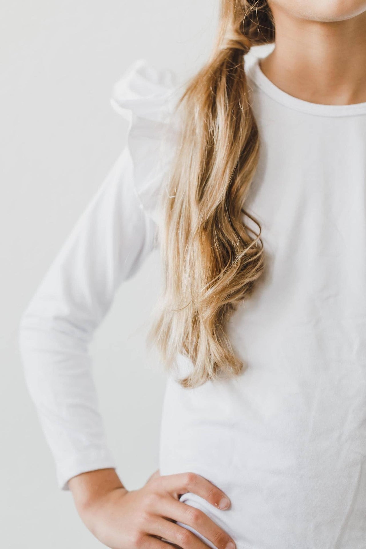 White Long Sleeve Ruffle Tee