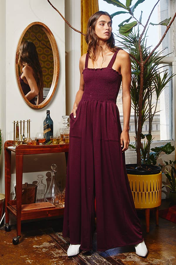 Smocked Bodice Knit Jumpsuit
