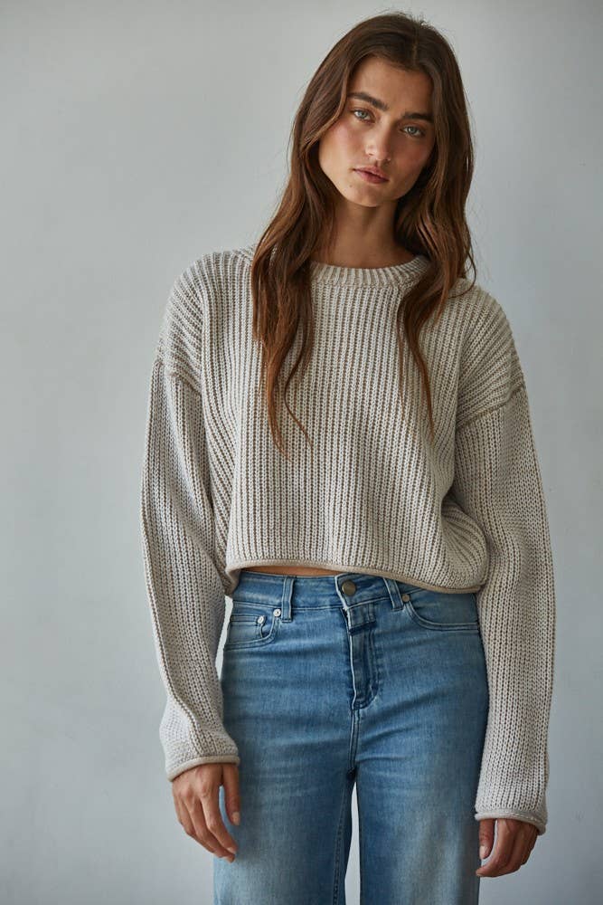 Knit Sweater Ribbed Crew Neck Pullover