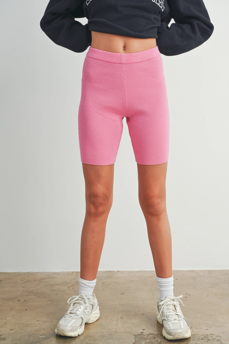 Ribbed Biker Shorts | Pink