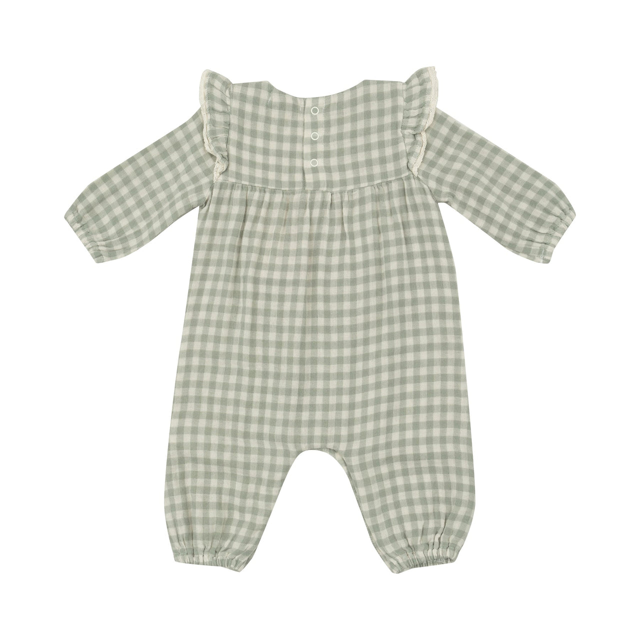 Ruffle Sleeve Romper | Mini Green Gingham