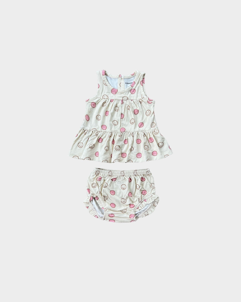 Baby Girl Peplum & Bloomer Set || Smiley