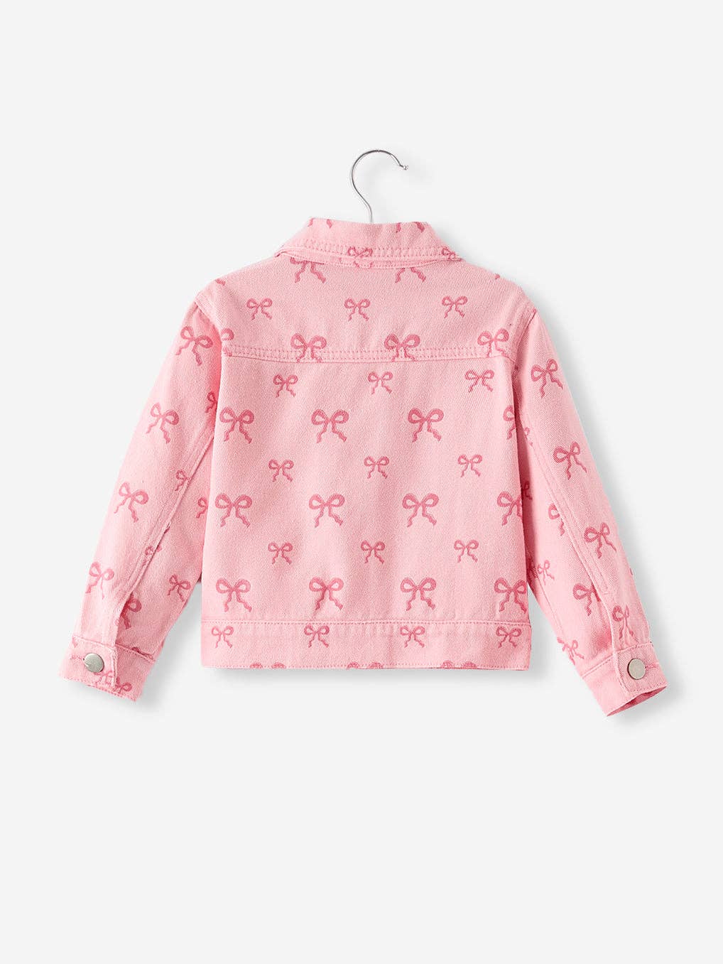 Pink Fall Girls Bow Print Denim Top