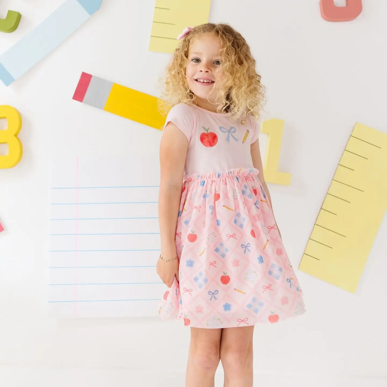 Back To School Trellis Short Sleeve Tutu Dress | Kids