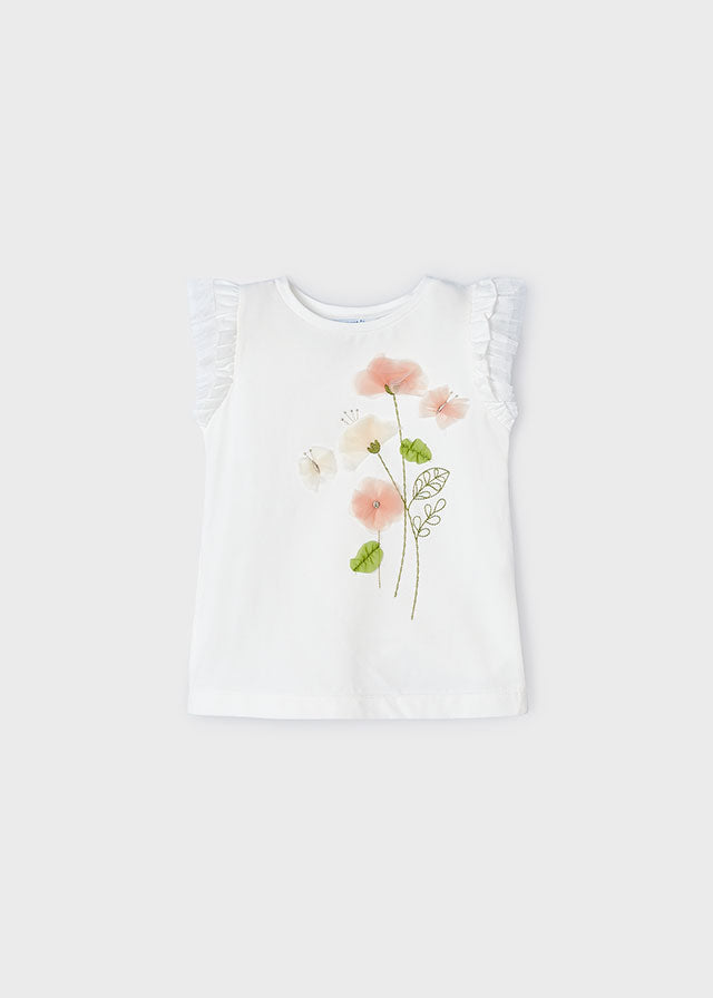 Girl's Short Sleeve Floral T-shirt | Blush/Creme