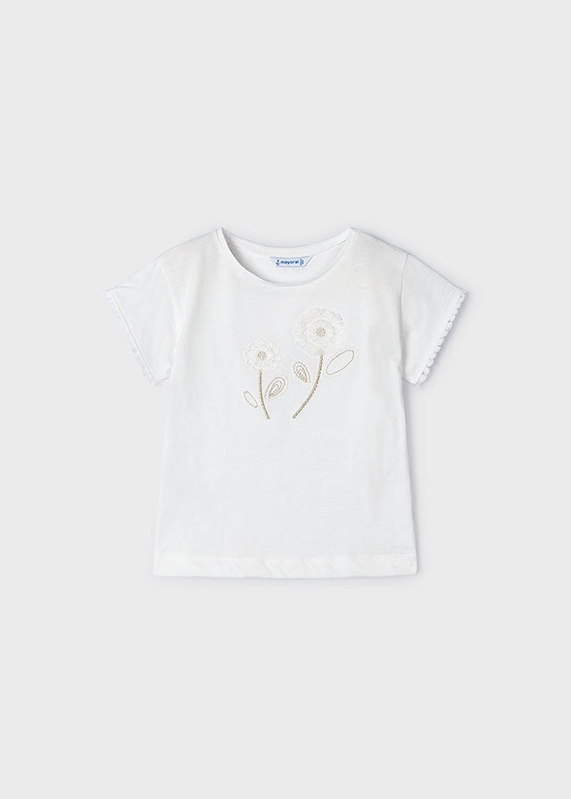 Girl's Short Sleeve Floral T-shirt | Creme/Gold