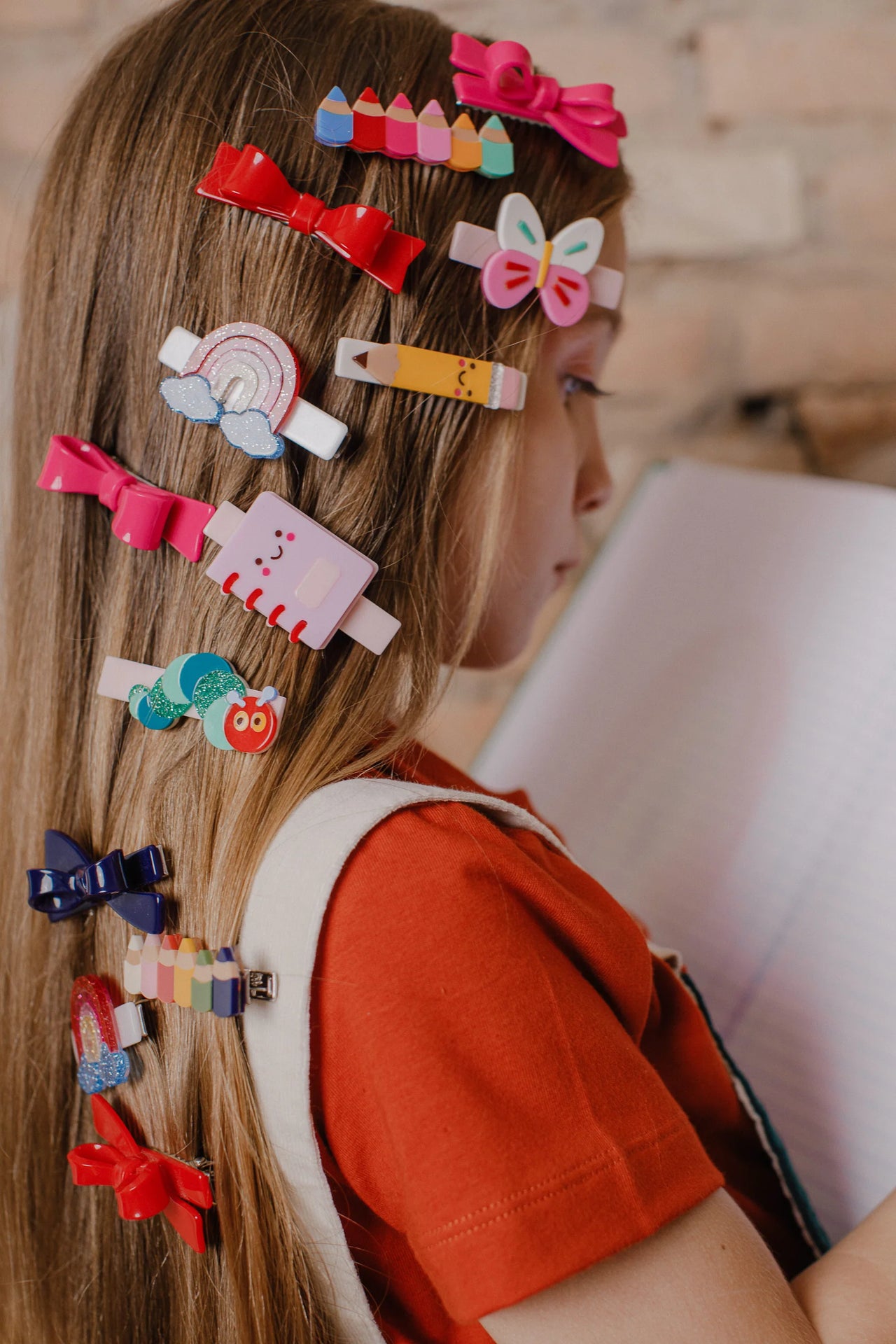 Pencils Vibrant Red Bow Hair Clips