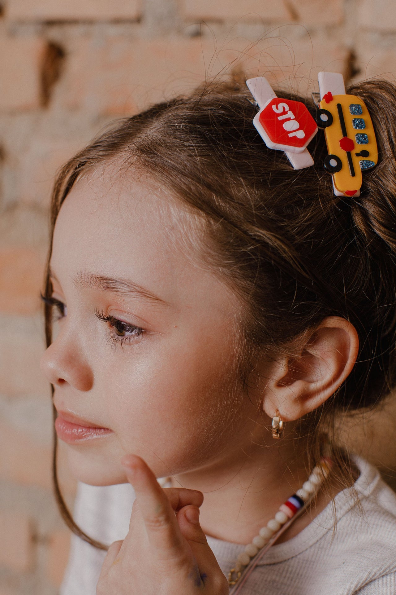 Yellow Bus & Stop Sign Hair Clips