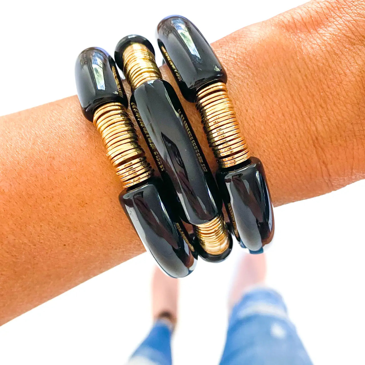 Large Black Gold Disc Bracelet