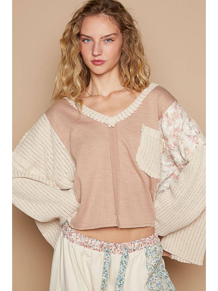 Vintage Washed Floral Patch Top | Mocha