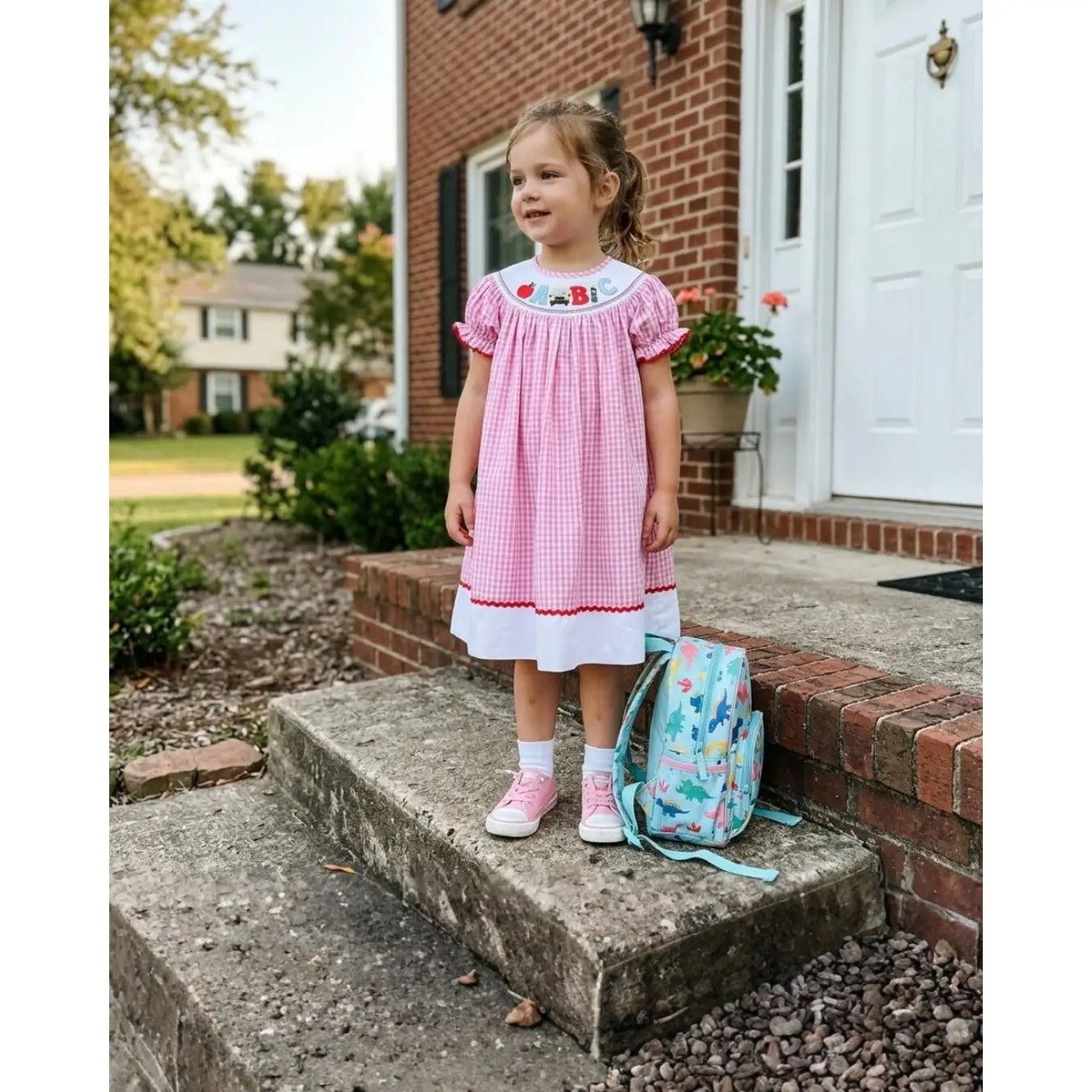 Pink Gingham Abc School Bishop Dress