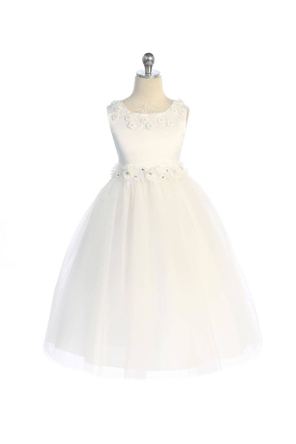 Luxurious Princess Ballgown Girls Dress with Floral Trim