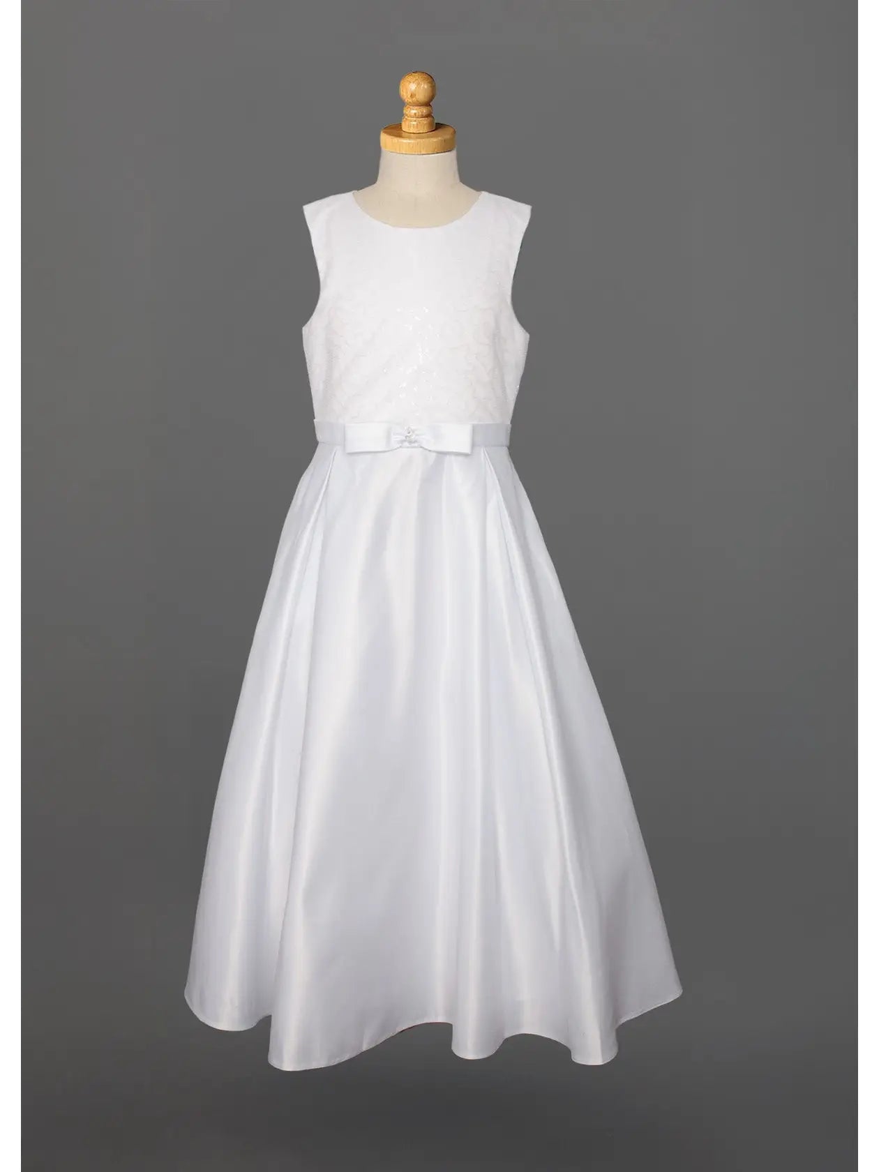 Sequin Bodice Satin Bow Communion Dress