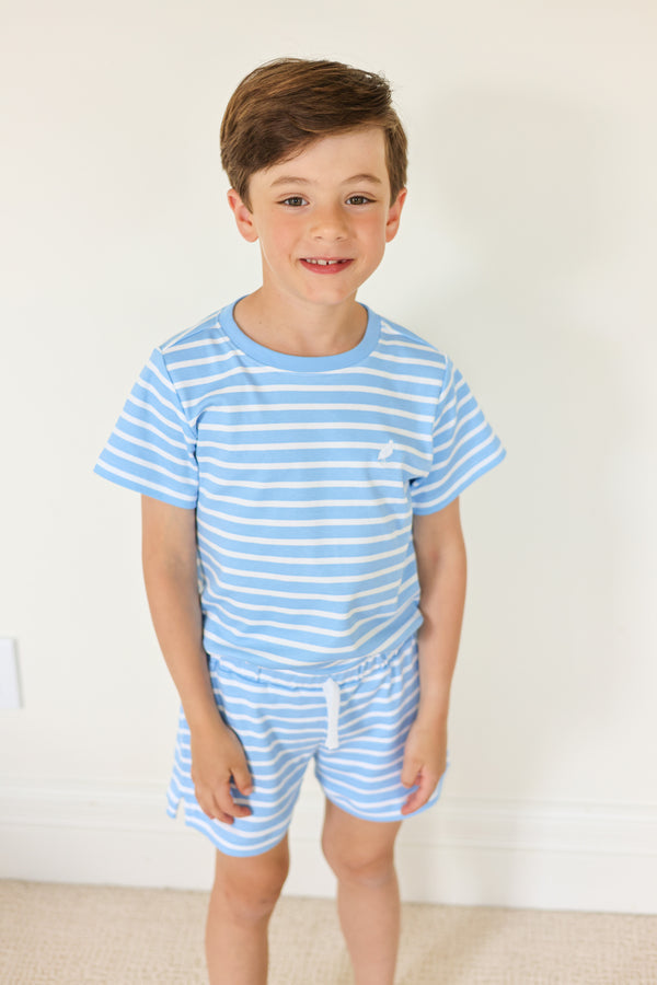 Carter Crewneck | Sarasota Sky Stripe with Worth Avenue White Stork