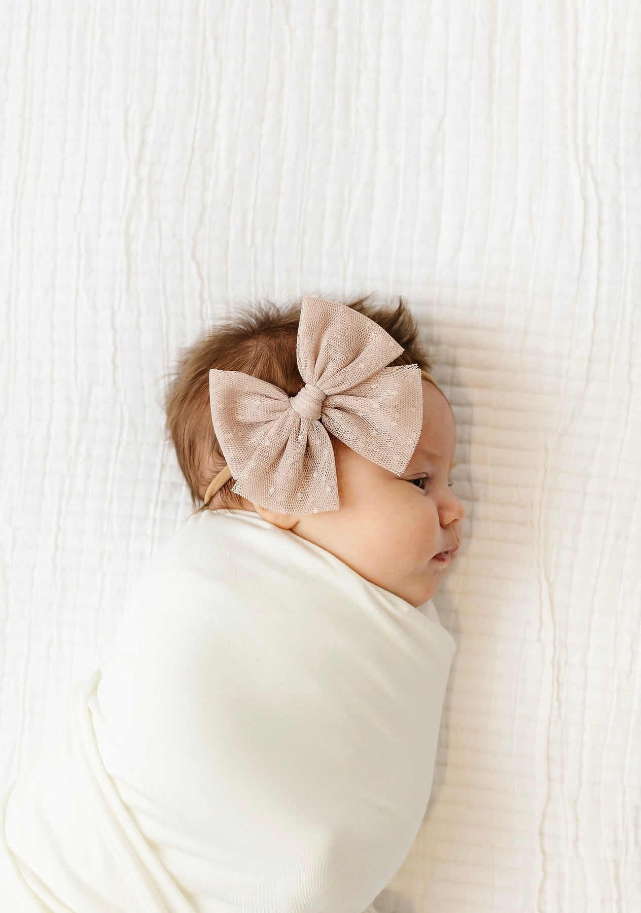 Tulle Bow Headband | Tan Dot