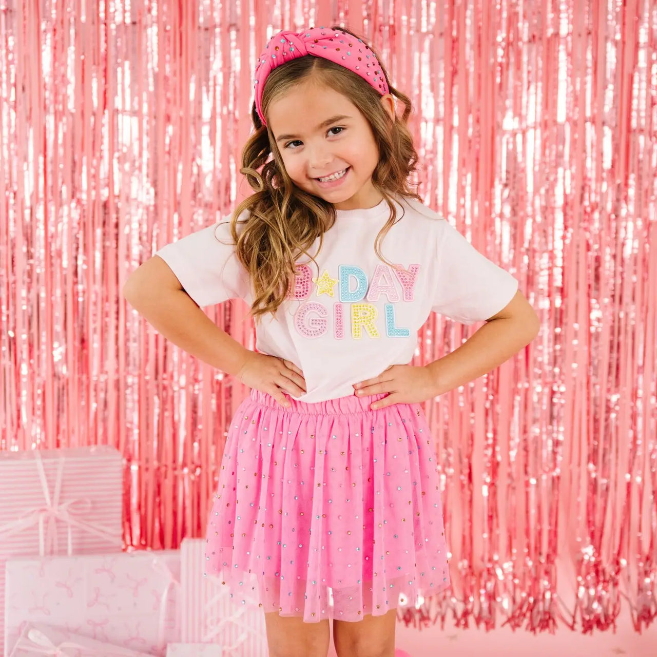 Birthday Girl Rhinestone Patch Short Sleeve T-Shirt