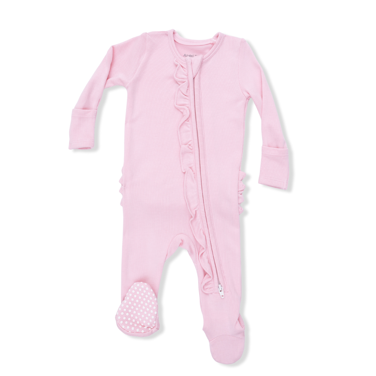 Ruffle Zipper Footie | Ribbed Solid Romance Rose