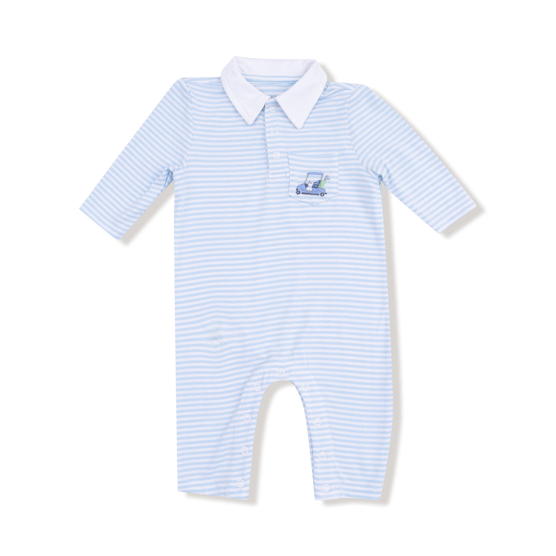 Blue Stripe Polo Romper | Baby Golf Carts
