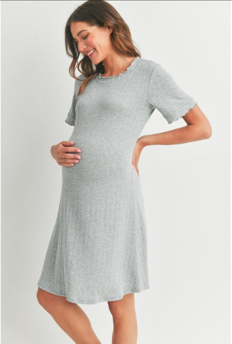 Lettuce Trim Ribbed Maternity Knit Dress