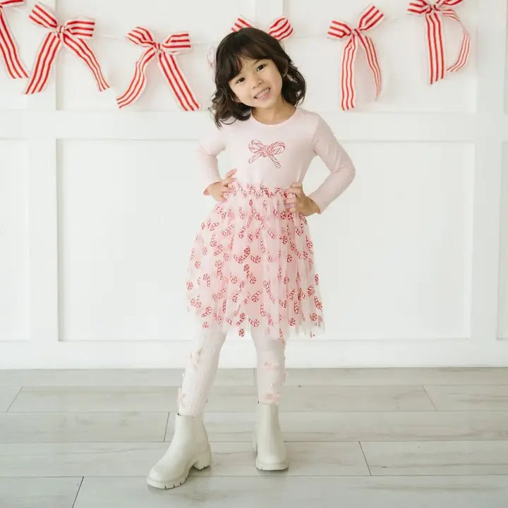 Candy Cane Confetti Christmas Long Sleeve Tutu Dress
