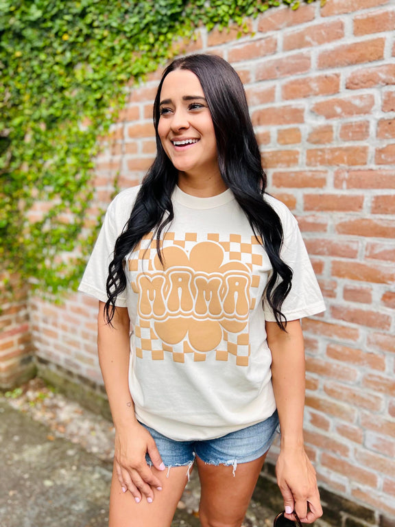 MAMA Checkered Floral Puff Graphic Tee **FINAL SALE**