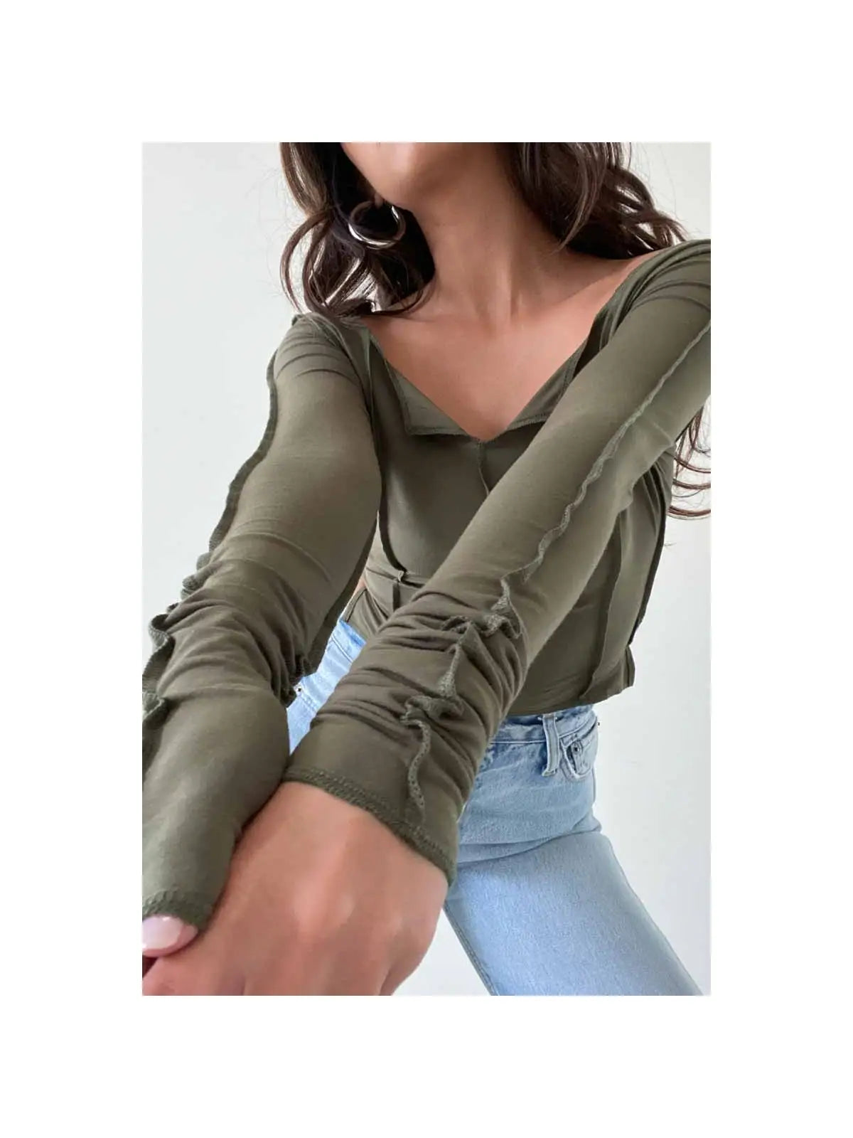 Olive Seam Detail Top