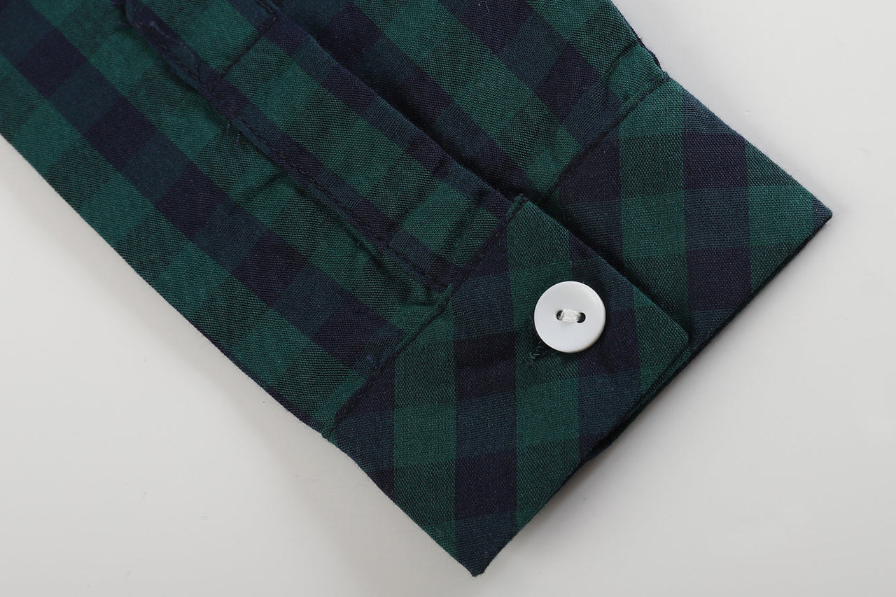 Blue and Green Gingham Button-Up Shirt