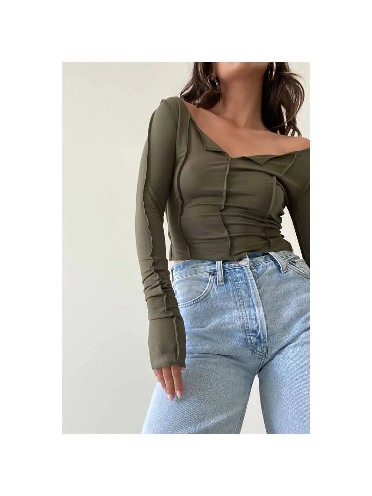 Olive Seam Detail Top