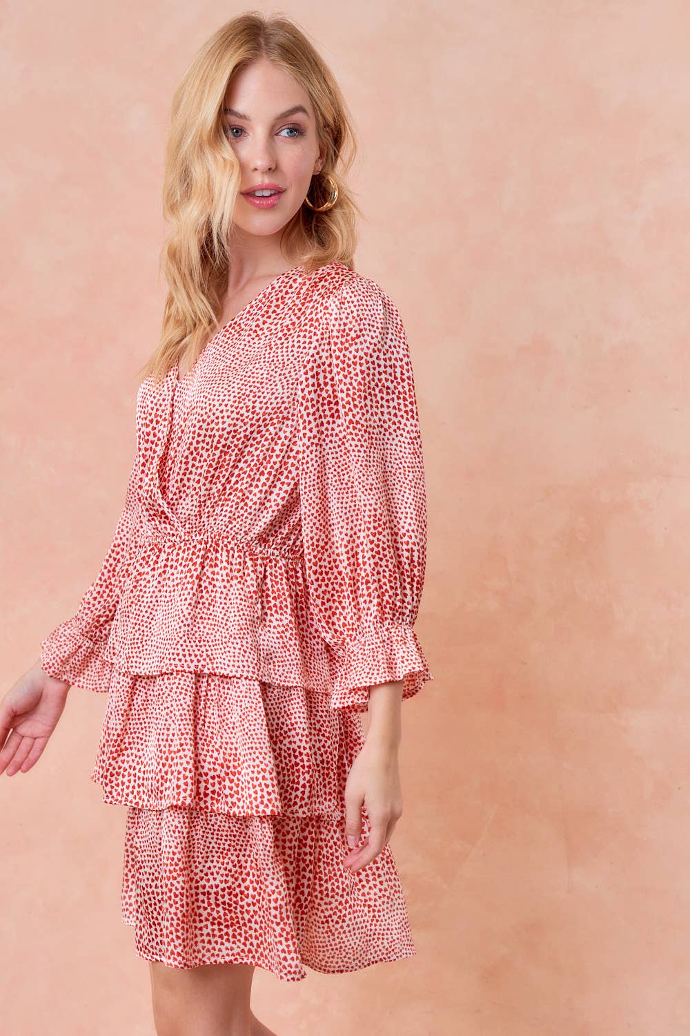 Heart Print Ruffle Sleeve Dress