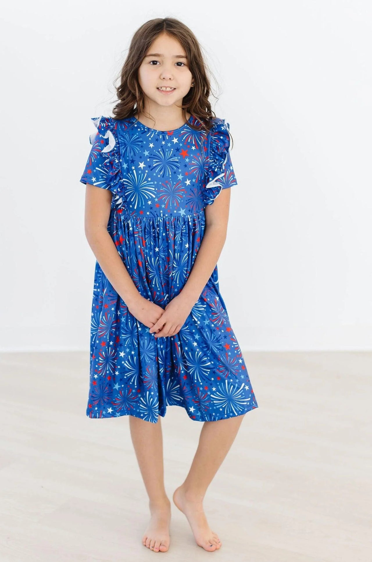 Spark-tacular Short Sleeve Ruffle Twirl Dress