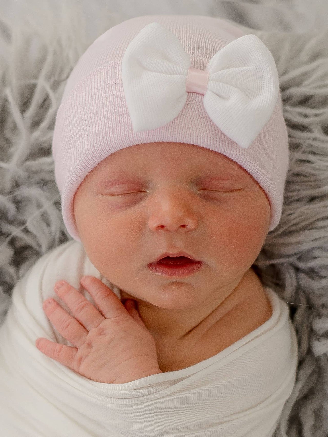 Mini Bow Newborn Girl Hospital Hat | Pink or White