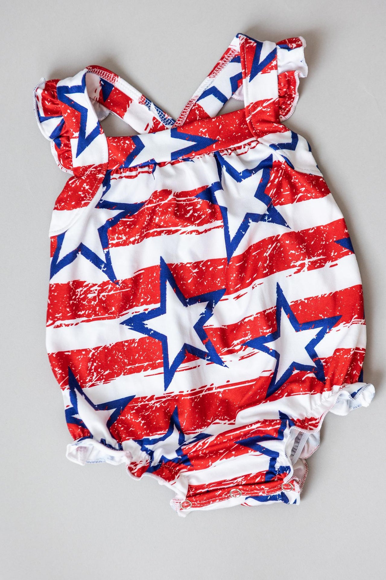 Stars and Stripes Ruffle Cross Back Romper **FINAL SALE**