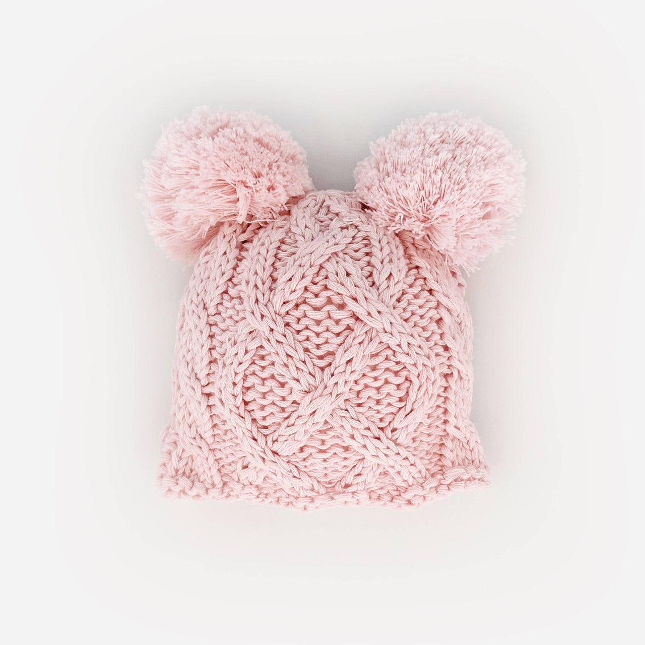 Newborn Baby Aran Double Pom Pom Beanie Hat | Pink