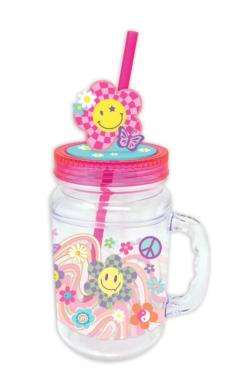 Mason Jar Cup with Straw | Groovy Flower