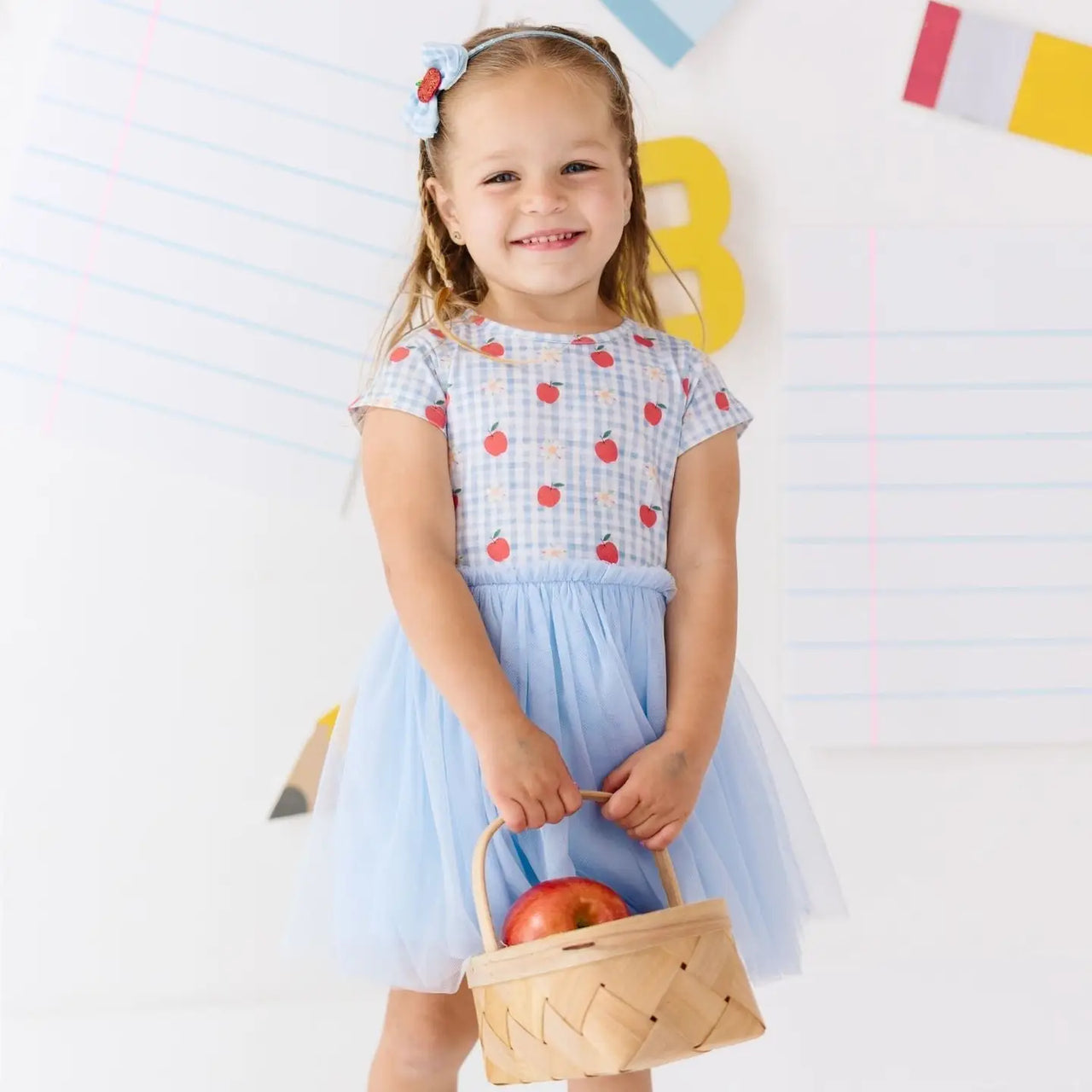 Apple Gingham Short Sleeve Tutu Dress | Kids