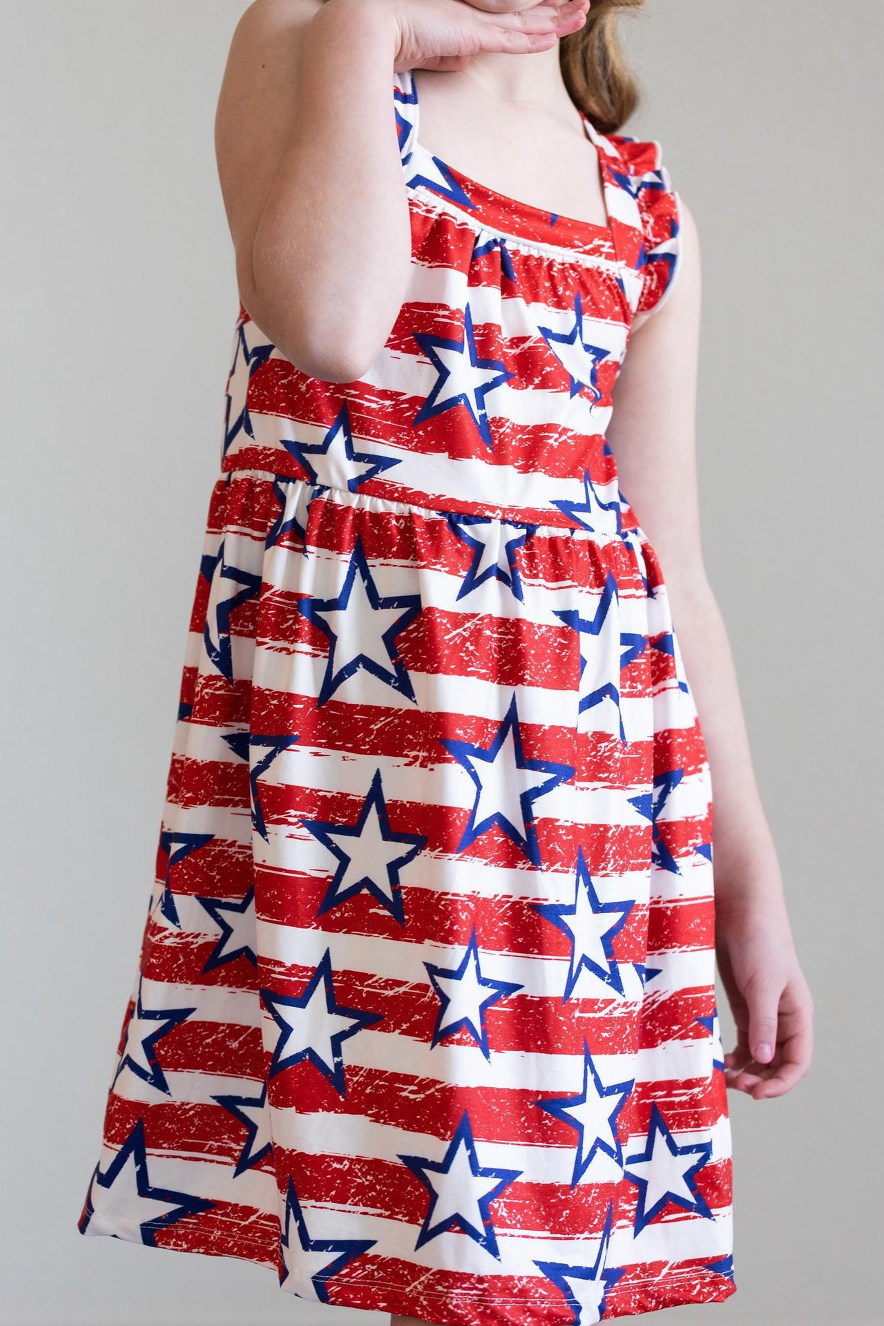 Stars and Stripes Ruffle Cross Back Dress **FINAL SALE**