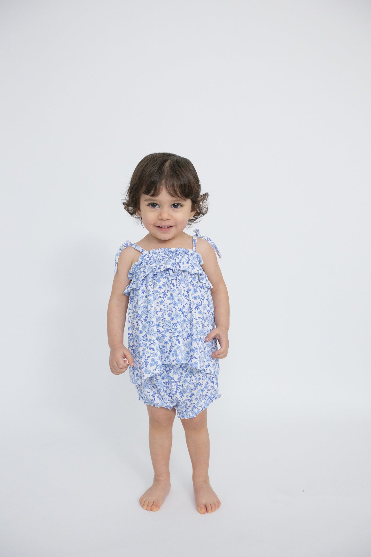 Ruffle Top & Bloomer Set | Blue Calico Floral