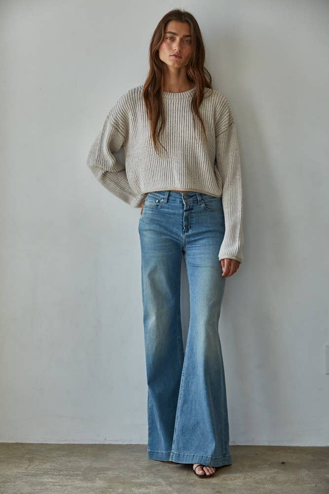 Knit Sweater Ribbed Crew Neck Pullover